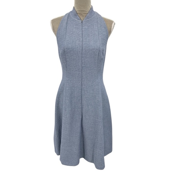 Akris Punto Textured Zip-Front Sleeveless Fit & Flare Dress -Steel Blue - Size 8 - Picture 2 of 11